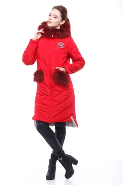 Зимнее пальто Монтана енот+клапан (ярко-красный+пломбир)