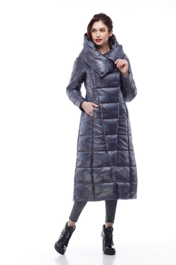 Женское зимнее пальто Комильфо (темно-синий принт милитари)