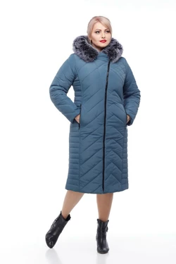 Женское зимнее пальто Мира песец (серо-синий)