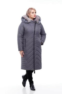 Женское зимнее пальто Мира песец (антрацит матовый) Женское зимнее пальто Мира песец (антрацит матовый)