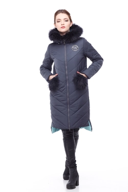 Зимнее пальто Монтана енот в цвете с опушкой (графит+мята) Зимнее пальто Монтана енот в цвете с опушкой (графит+мята)