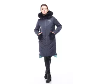 Зимнее пальто Монтана енот в цвете с опушкой (графит+мята) Зимнее пальто Монтана енот в цвете с опушкой (графит+мята)